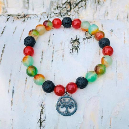 Minerální náramek achát, karneol, lávový kámen - AMAZONKA